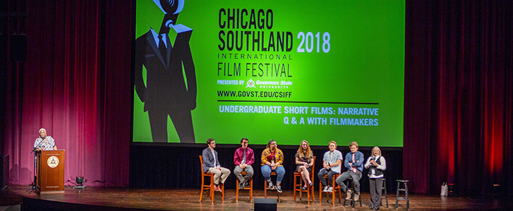 Students discussing their films at the Chicago Southland Film Festival
