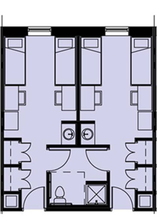 Semi Suite - Double Occupancy Bedrooms (25 units; 100 beds)