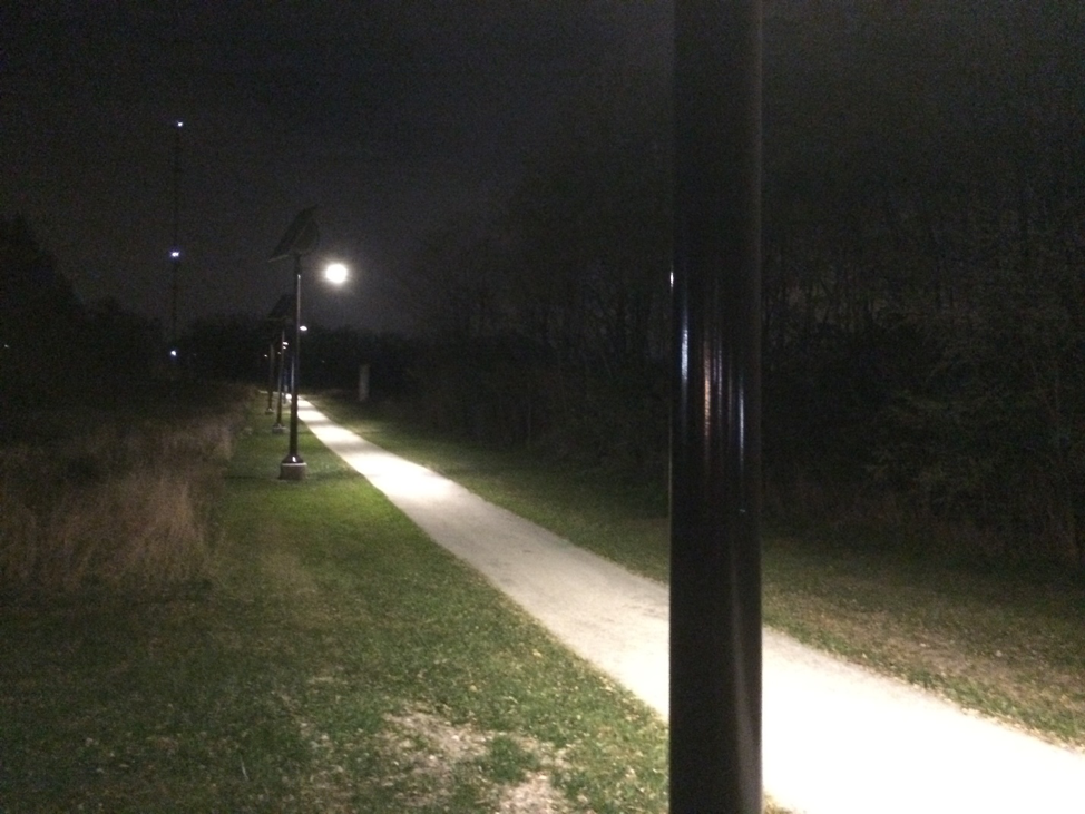 Alumni Path's New Light Poles at Night