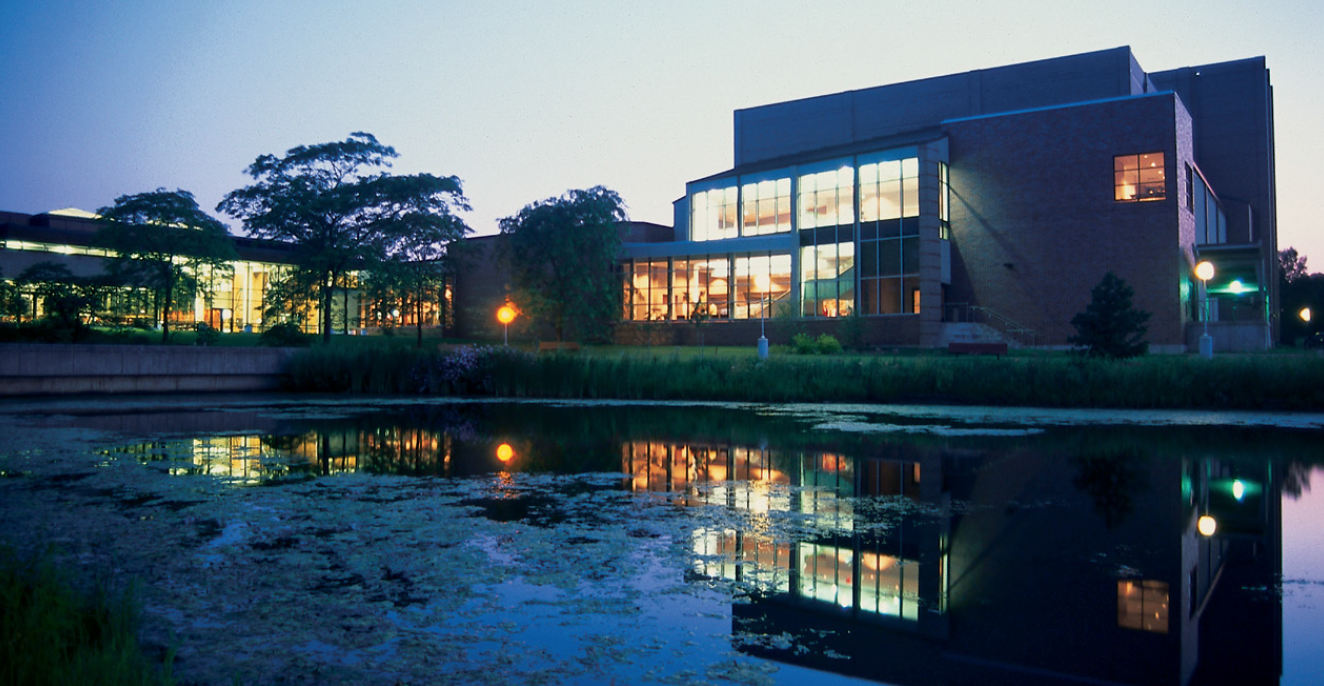 The exterior of Governors State University at night The exterior of Governors State University at night