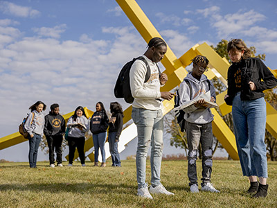 Studying with the "French Fries" sculpture