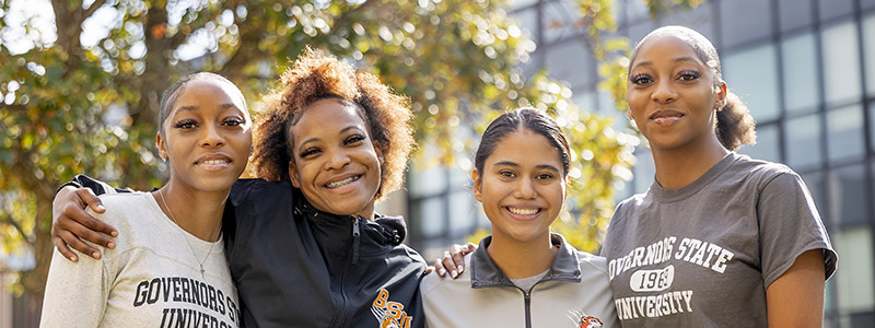 Four Female Students Outdoors on Campus