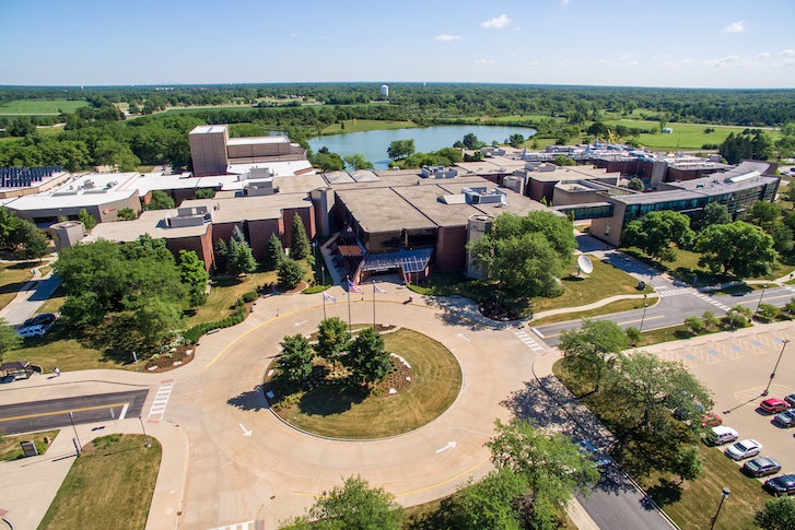 Aerial view of Governors State University campus 