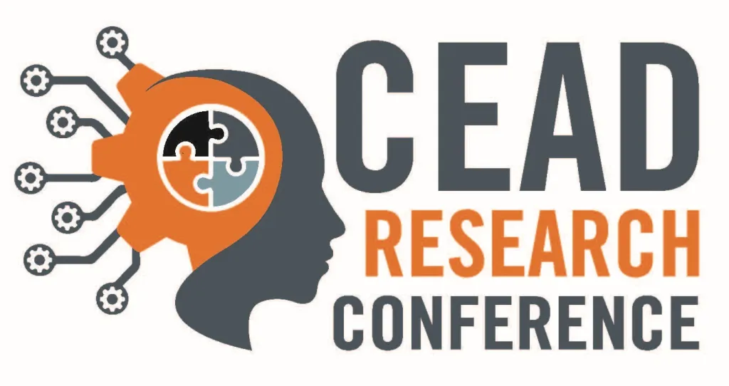 CAED Research Conference Logo, silhouette of a head with gears and puzzle pieces