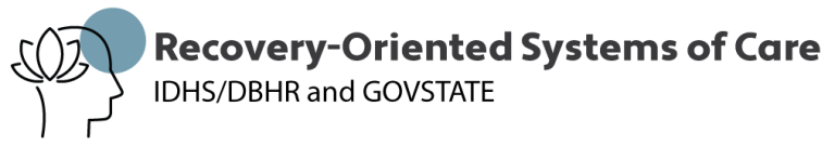 Logo: Stylized head outline with blue circle, text "Recovery-Oriented Systems of Care."