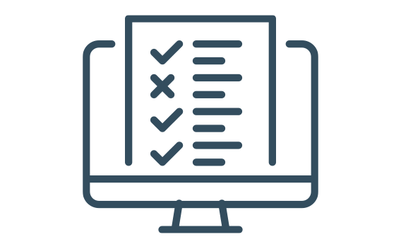 Icon: Monitor with a checklist document, displaying checks and an X.