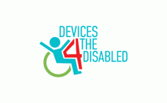 Devices 4 The Disabled logo with a teal person in a wheelchair forming the number 4.