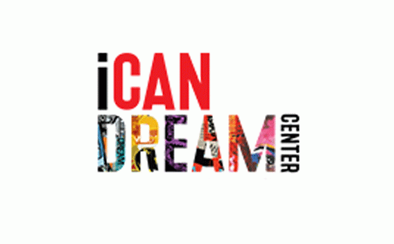 Logo for iCAN DREAM CENTER. 'iCAN' in red, 'DREAM' in colorful collage text, 'CENTER' vertical.