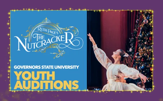 Graphic for Governors State University's Nutcracker Youth Auditions featuring a ballerina.