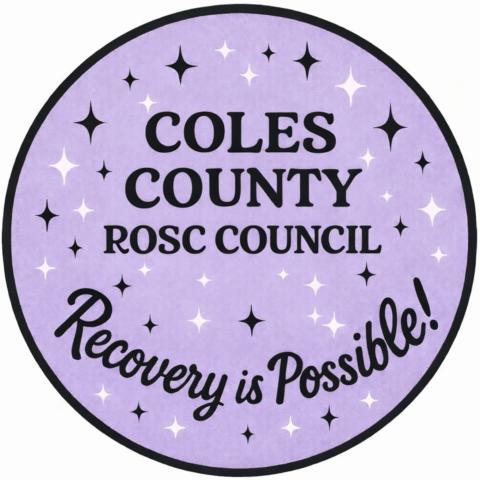 Logo- Coles County Rosc Council in light purple circle with stars.