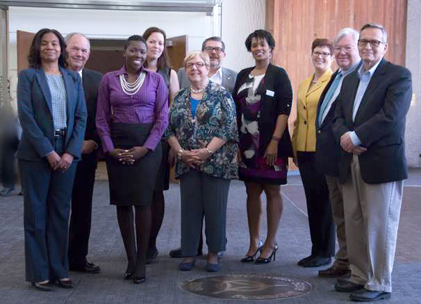 GSU Board of Trustees, Dr. Elaine P. Maimon, and Provost Deborah Bordelon in the Hall of Governors